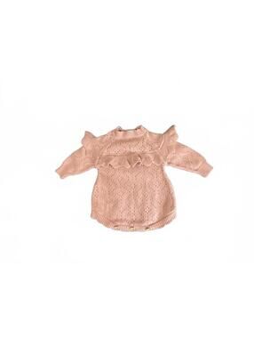 Vintage inspired, delicate & sweet blushPink Knit Baby Romper with Ruffle Detail